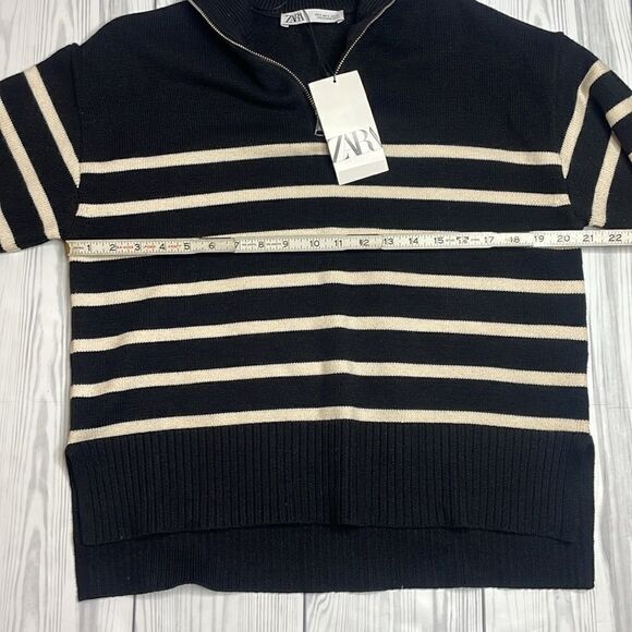 NWT Zara Black Striped Sweater Quarter Zip Blogger Favorite Small - Picture 10 of 13